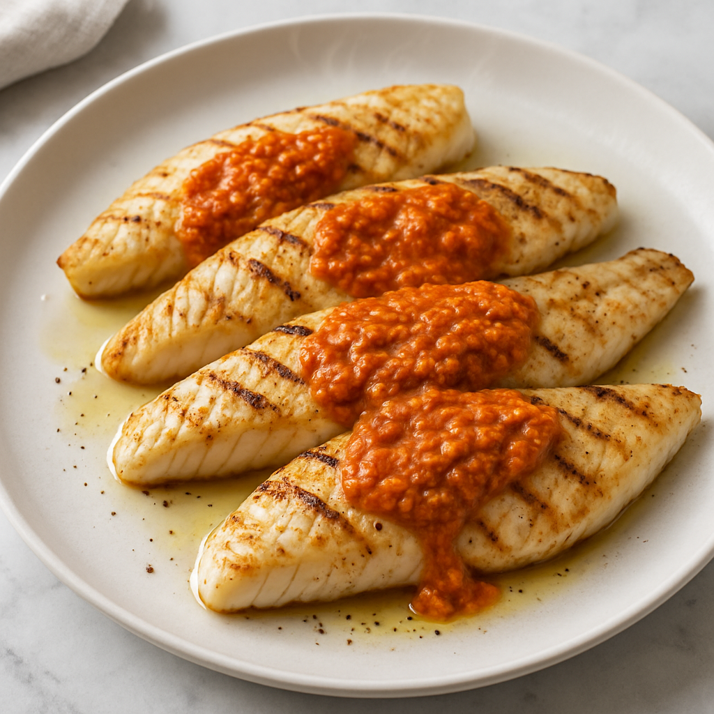 Fish Romesco Grilled Fish with Romesco Sauce | FamilyPlate Recipe Database | FamilyPlate